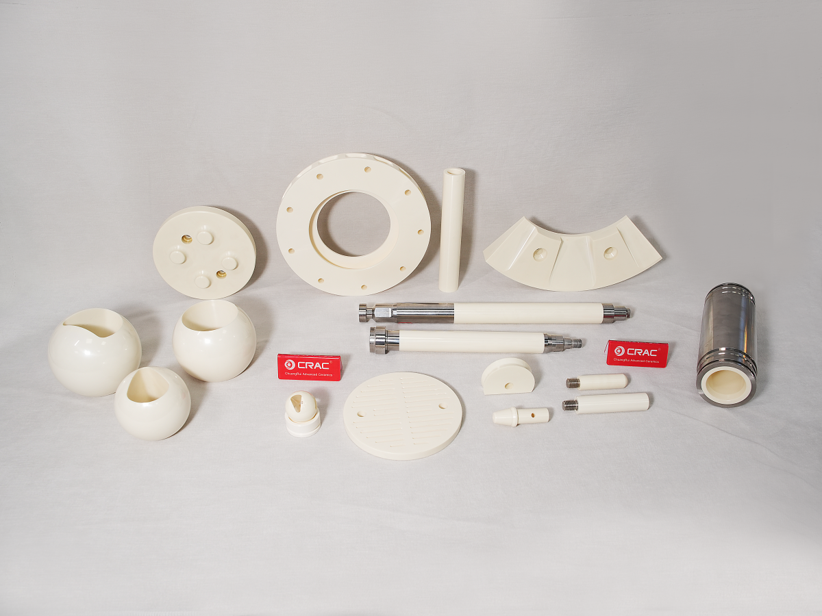 CRAC precision ceramic mechanical parts including plungers, flanges, ball valve cores and seats manufactured from yttria-stabilized zirconia for high-pressure pump and valve applications